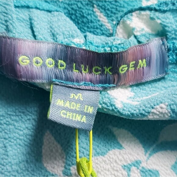 Good Luck Gem Teal Floral Size Medium Ruffle Dress - Picture 7 of 11